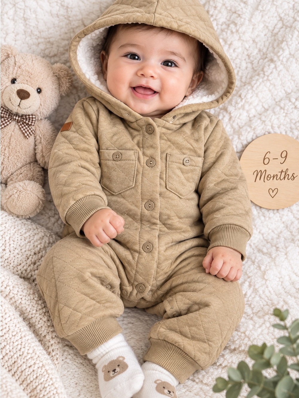 7 For All Mankind Quilted Hooded One-Piece in Tan